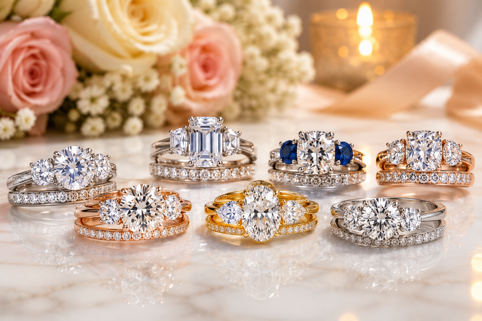 Three Stone Diamond Wedding Sets With Meaningful Symbolism Best Diamond Wedding Sets Designs - 5