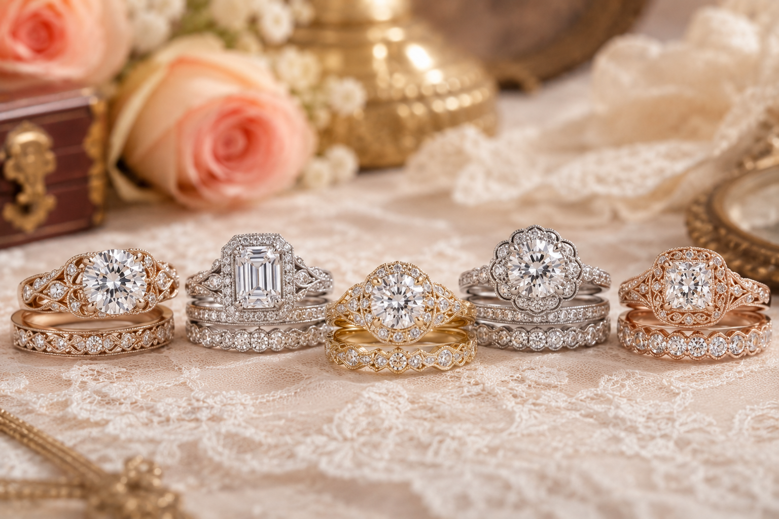 Vintage Inspired Diamond Wedding Sets With Romantic Details Best Diamond Wedding Sets Designs - 6