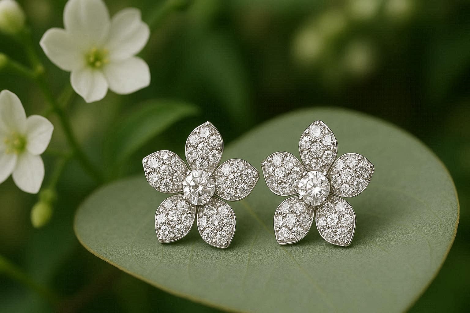 Best 12 Diamond Earrings Designs For Women 12 Diamond Flower Earrings for a Nature Inspired Feminine Design Best 12 Diamond Earrings Designs For Women - 12