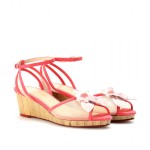 Bamboo wedges with hot pink suede trim and floral appliqué. Fashionable Bright Color Shoes From Bamboo - 8