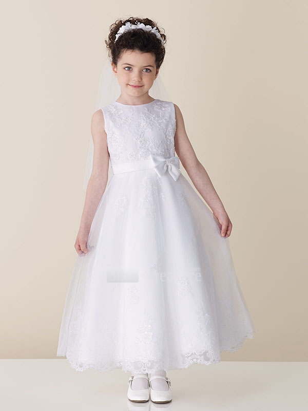 White-A-line-Ankle-SatinOrganza-Flower-Girl-Dress Amazing Dresses Collection for Little Princesses