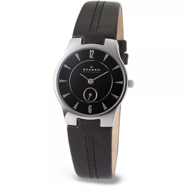Skagen Gent's Ultra Slim Black Leather Strap Watch