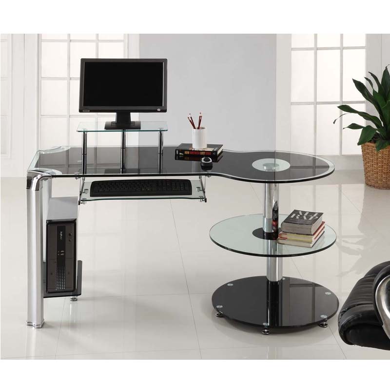 innovex glass round storage computer desk black and chrome