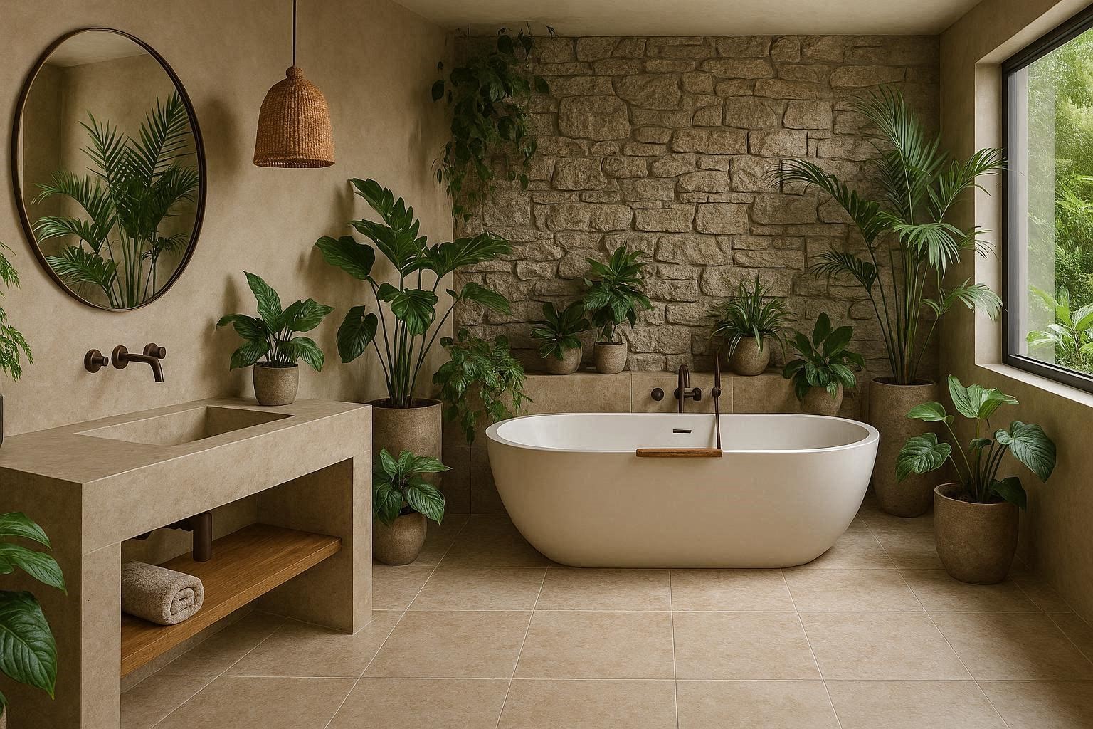 TOP 10 Stylish Bathroom Design Ideas 12 Biophilic Bathroom Design With Plants and Natural Elements TOP 10 Stylish Bathroom Design Ideas - 12