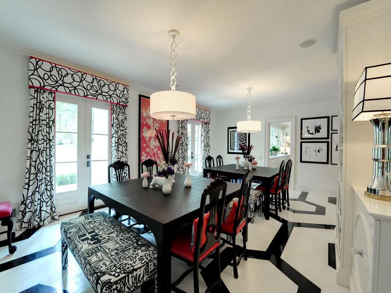 Black and white red dining room