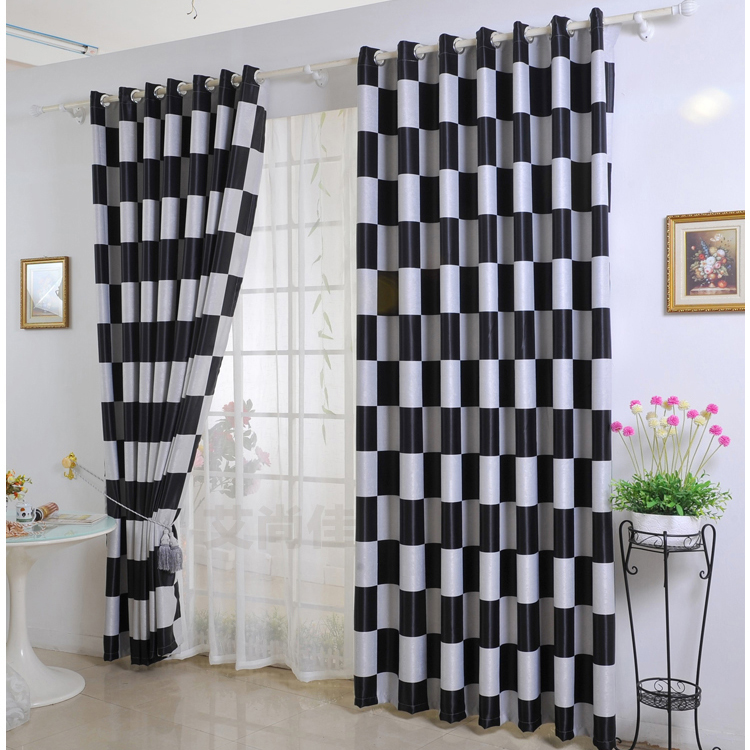 Fashionable-Check-Plaid-Black-and-White-Plaid-Blackout-Curtains-Two-Panels-C0315 25 Elegant Black And White Dining Room Designs