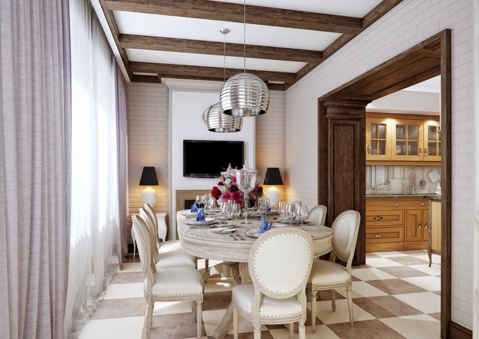 General, Cream Brown Dining Room Silver Pendant Lights Svetlana Nezus’s Home Design Concepts