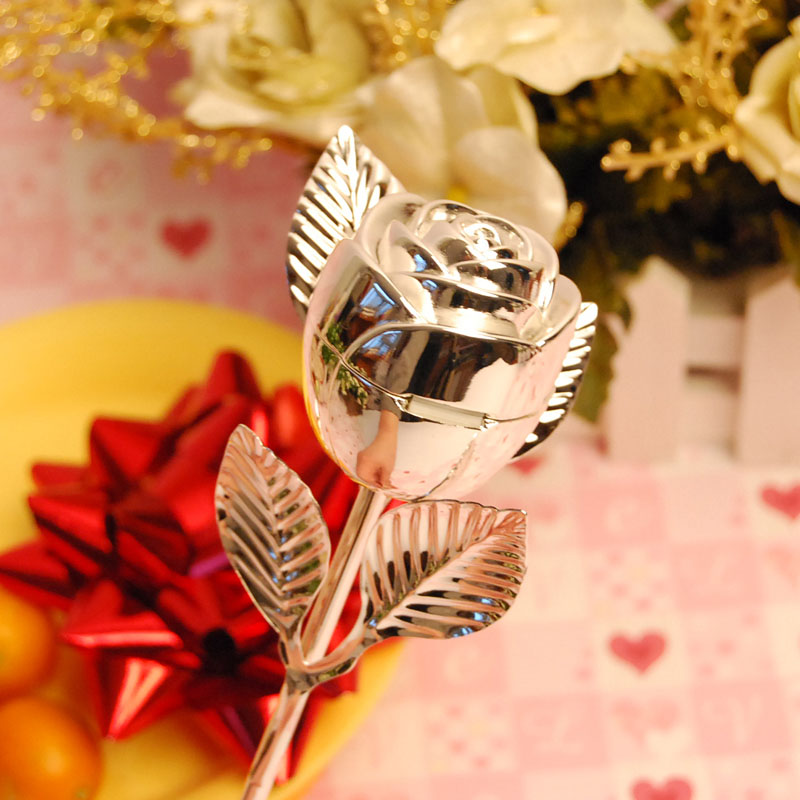 Silver Plated Rose Ring Box Wedding Favor