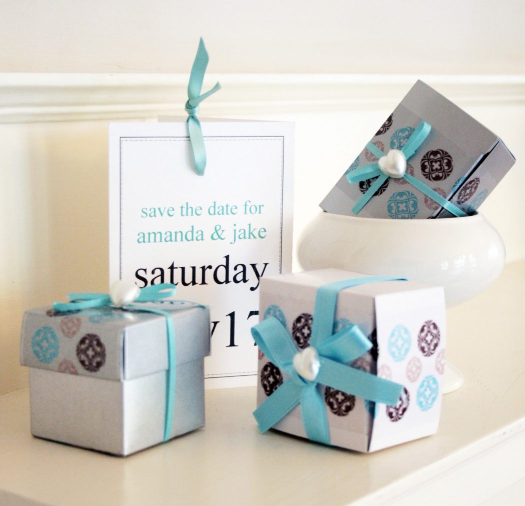 blue and brown wedding favors DIY with decorative tape