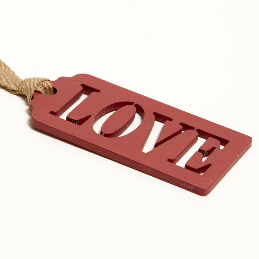 love wooden gift tag rectory red