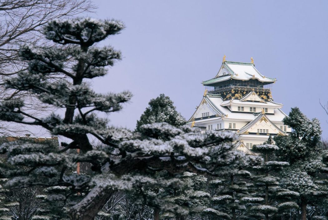 osaka castle in snow