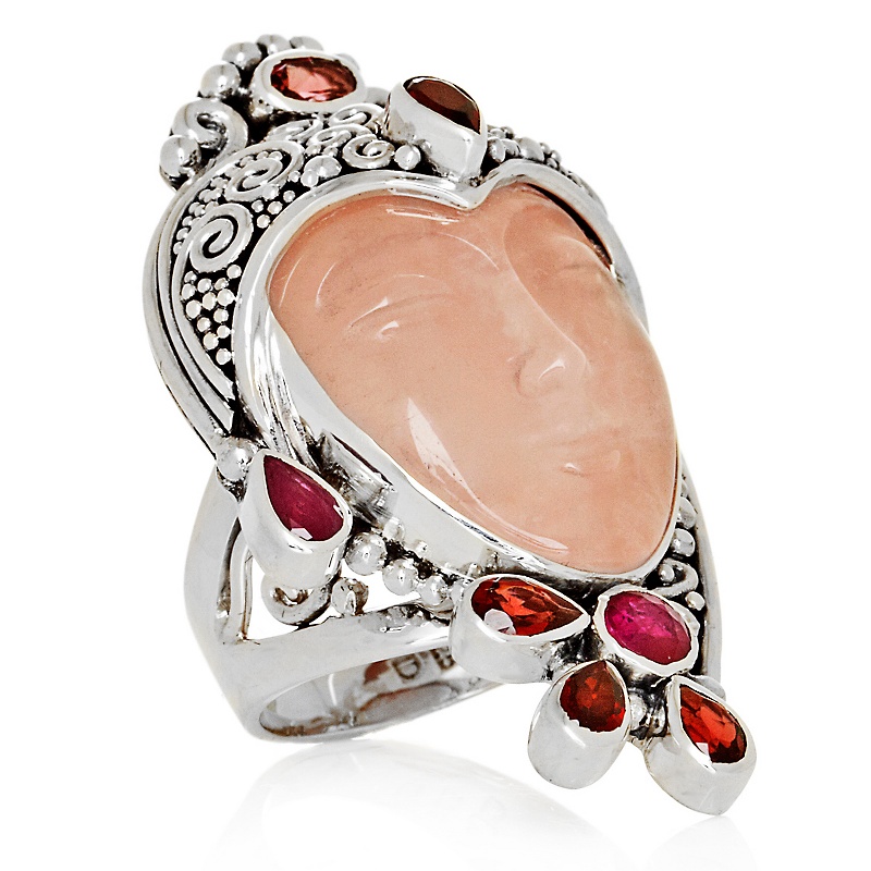 sajen silver rose quartz multi gemstone goddess ring