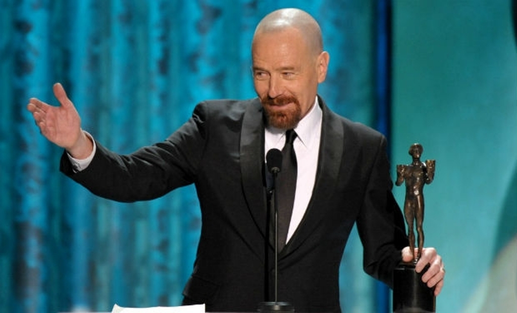 Bryan Cranston accepts the award for outstanding male actor in a drama series for 'Breaking Bad' at the 19th Annual Screen Actors Guild Awards