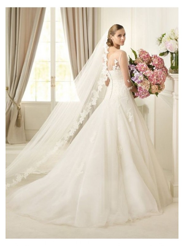 2013-chic-scoop-ruched-appliqued-wedding-dress-with-1-2-sleeves-_wd2013-005__2 70 Breathtaking Wedding Dresses to Look like a real princess