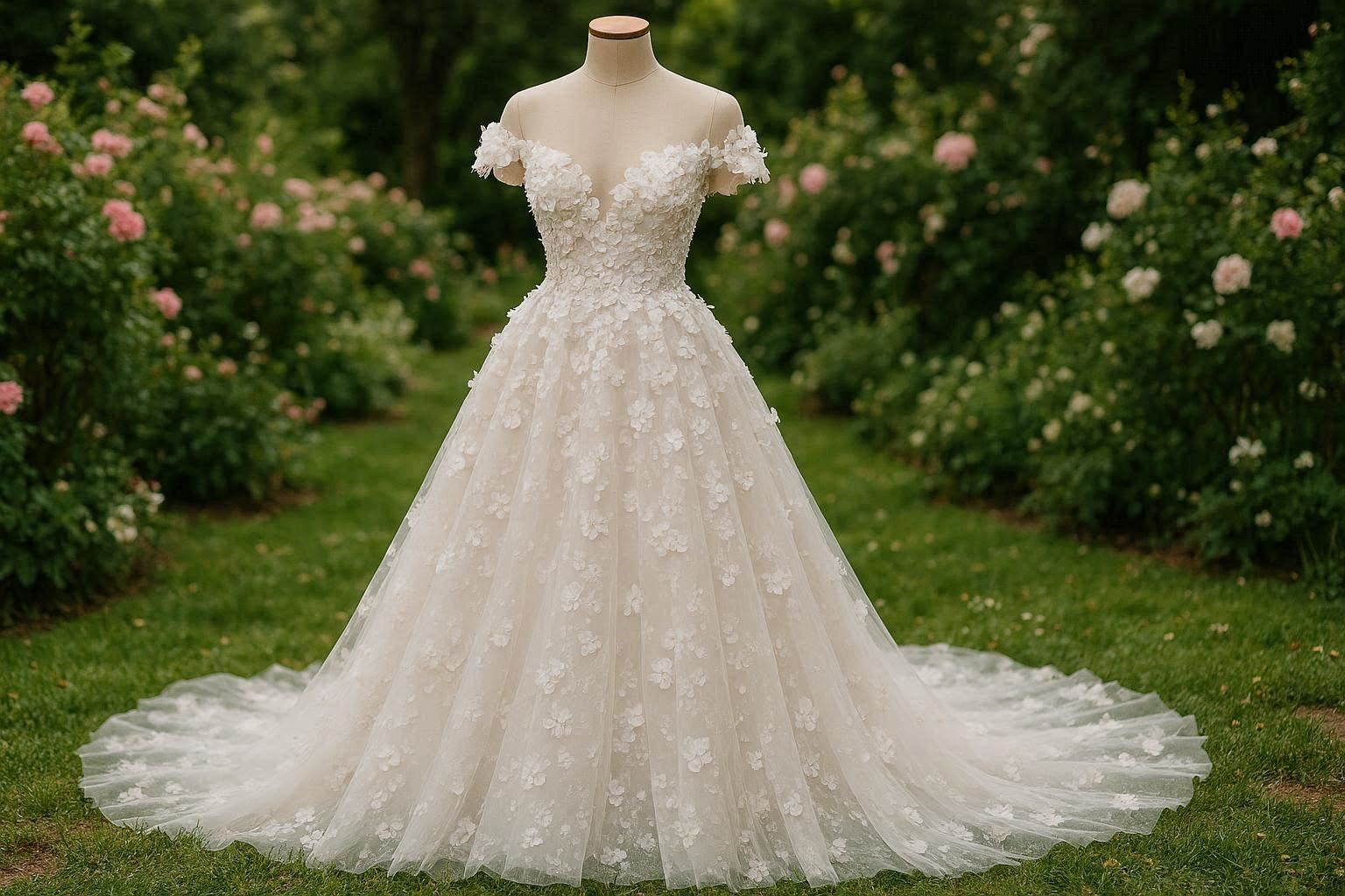 17 Breathtaking Wedding Dresses to Look like a real princess 5 3D Floral Applique Wedding Dress for a Romantic Garden Princess Style 17 Breathtaking Wedding Dresses to Look like a real princess - 5 wedding dresses
