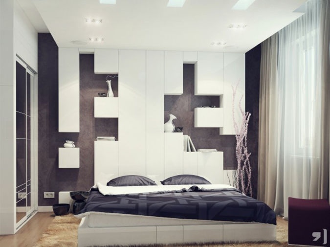 Black and White Bedroom Paint Ideas for Couples White Bed White Curtain Brown Rug