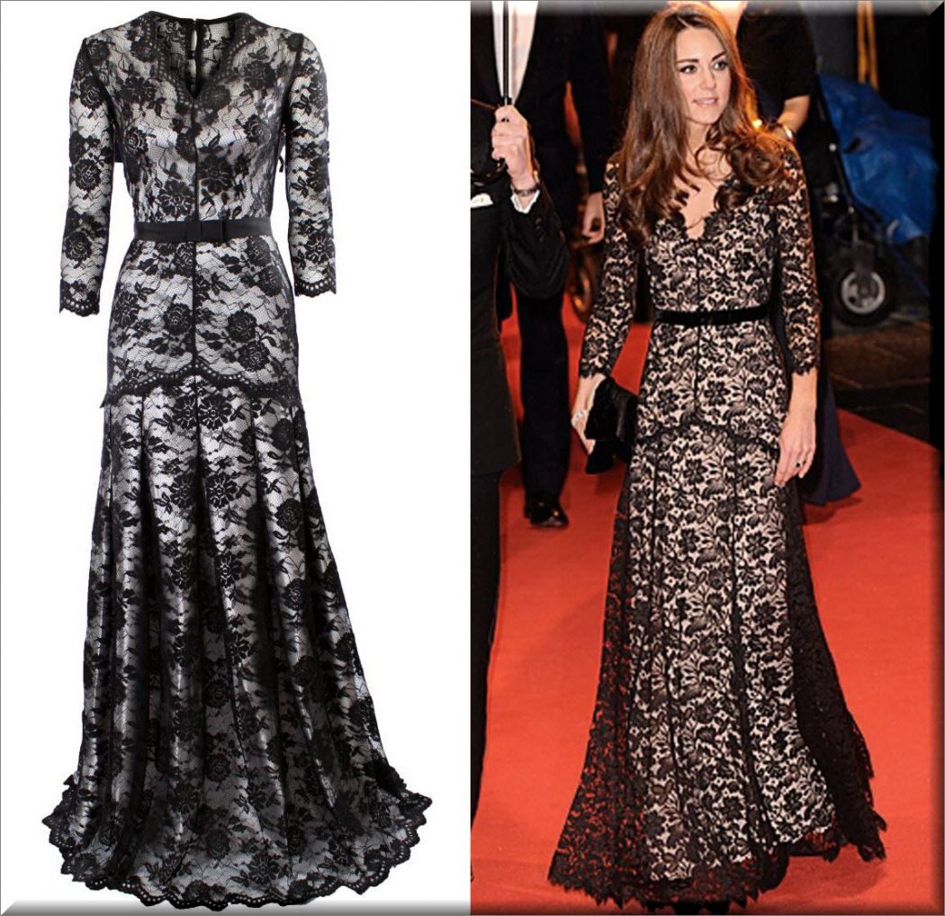 Black-lace-overlaid-silver-lining-gown-style-Kate-Middleton The Most Famous Celebrities Clothing Brands