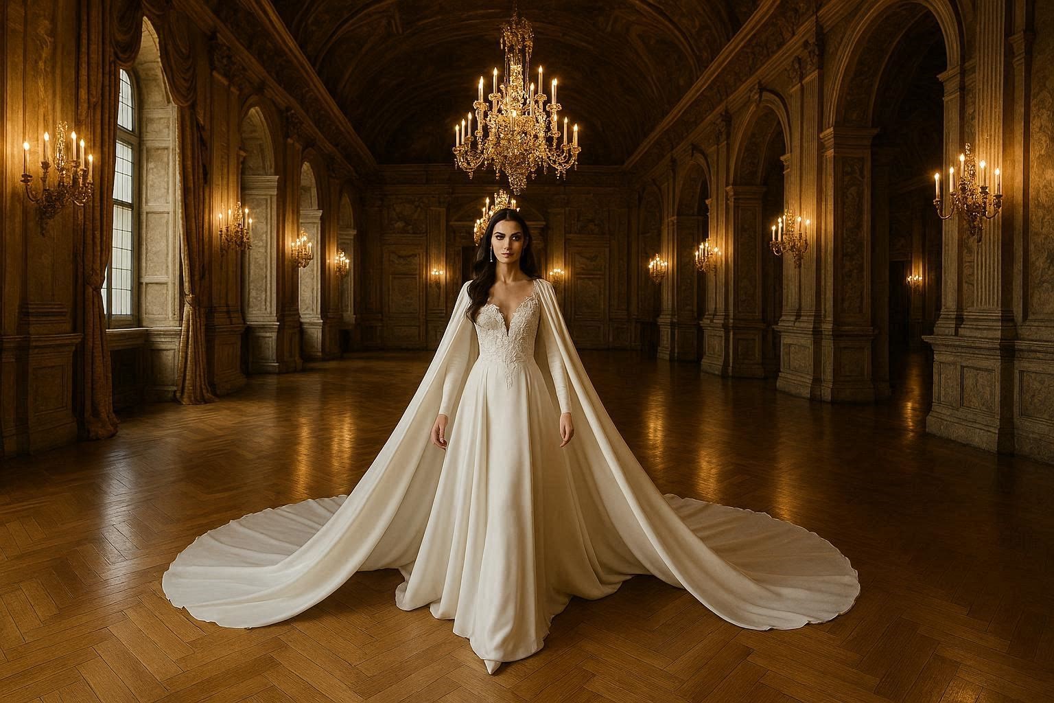 17 Breathtaking Wedding Dresses to Look like a real princess 15 Cape Wedding Dress for a Dramatic Queen Like Entrance 17 Breathtaking Wedding Dresses to Look like a real princess - 15 wedding dresses