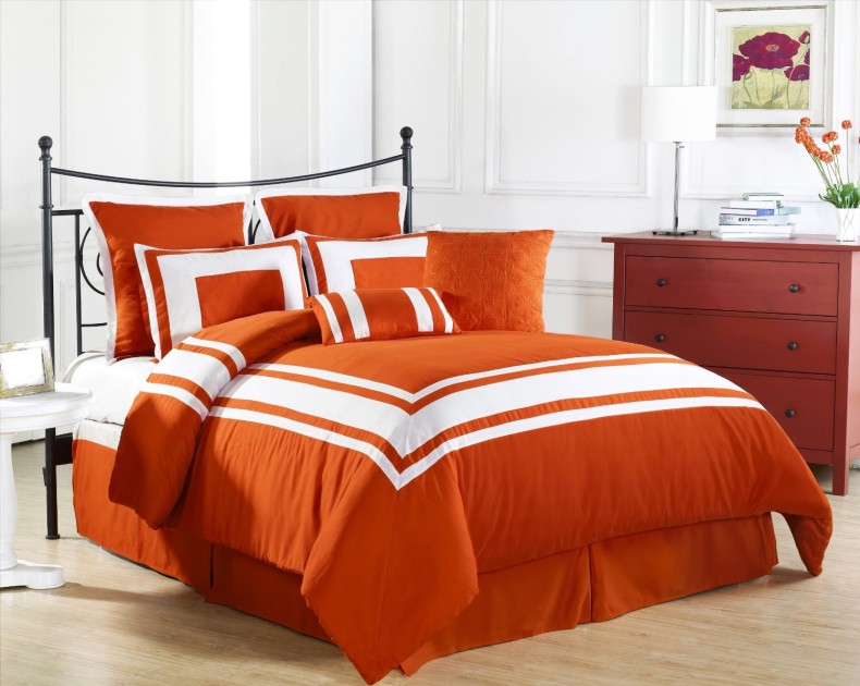 Comforter-Set-in-Tangerine-with-White-Stripe Fabulous Orange Bedroom Decorating Ideas and Designs