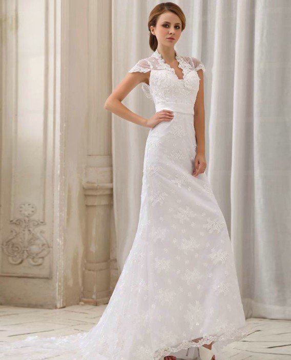 Empire Halter Lace Wedding Dress with Cap Sleeves