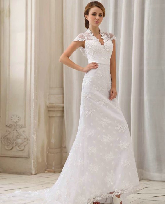 Empire-Halter-Lace-Wedding-Dress-with-Cap-Sleeves 70 Breathtaking Wedding Dresses to Look like a real princess