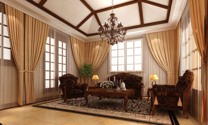 European-style-brown-living-room-curtains-design