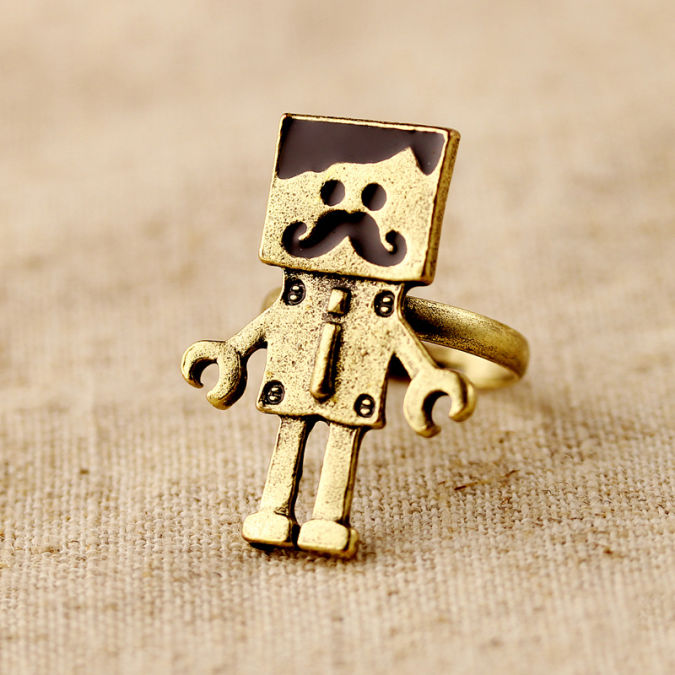 fashion accessories vintage robot open ring finger ring female