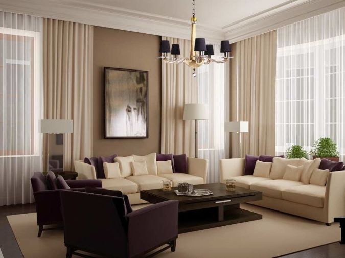 Living Room Design Ideas with White Curtain