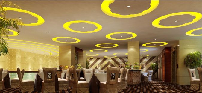 Restaurant-hall-interior-ceiling-design-rendering Awesome and Dazzling Suspended Ceiling Decorations
