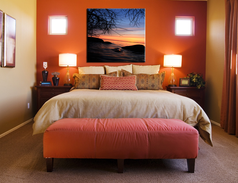 beige and orange bedroom