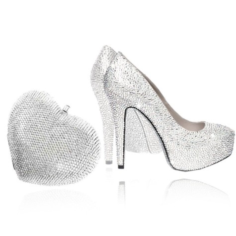 Vividbling-crystal-heart-bag-silver-and-shoes-silver-set