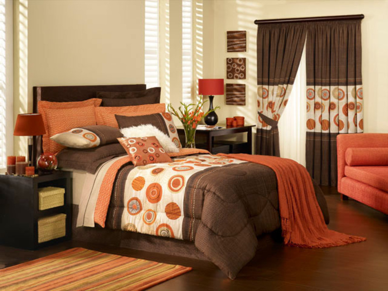 beige and orange bedroom