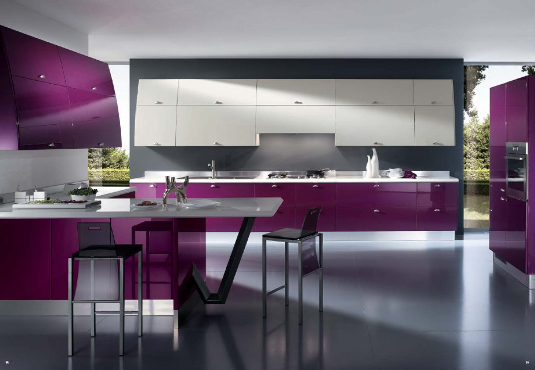 dynamic kitchen interior design in purple for 2013 design guide
