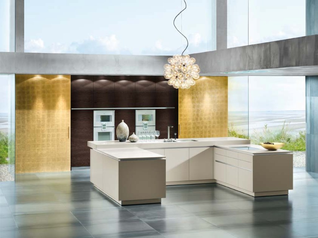kitchen-with-panna-units-and-dark-oak-wall-pannel-with-gold-sliding-doors Awesome German Kitchen Designs