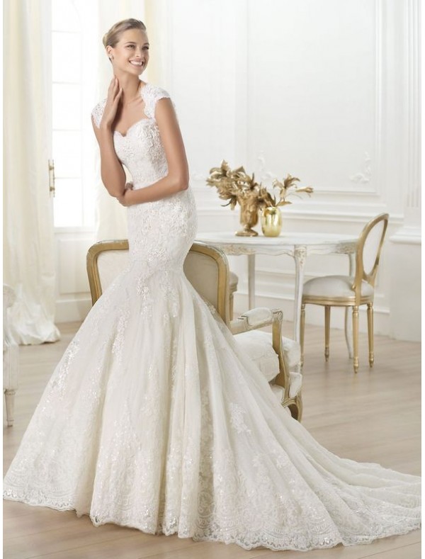 lace-sweetheart-mermaid-wedding-dress-with-cap-sleeves-ps0027 70 Breathtaking Wedding Dresses to Look like a real princess