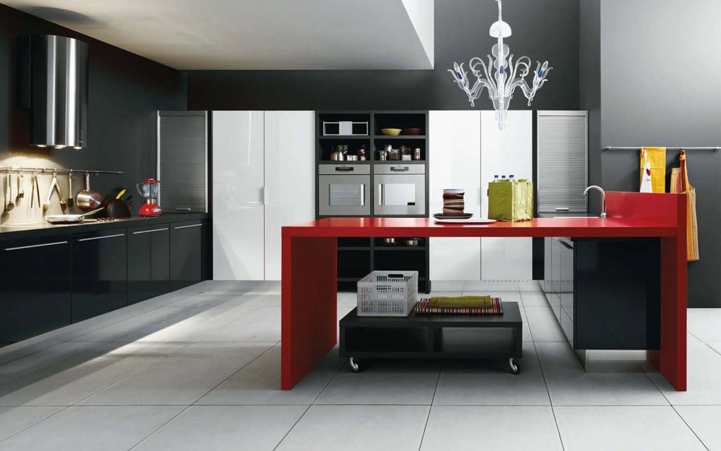 retro black red white delightful kitchen