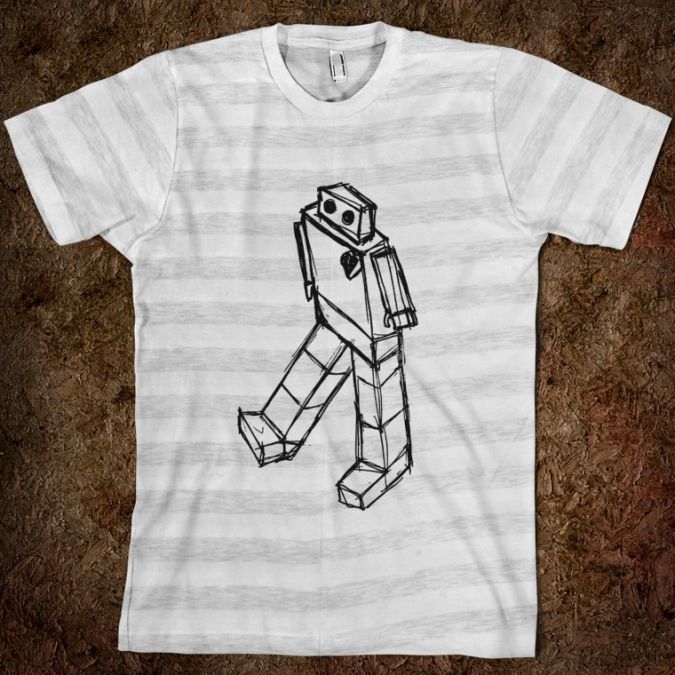 robot drawing american apparel unisex fitted tee ash white stripe