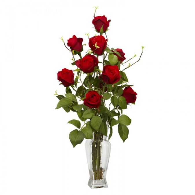 rose with vase silk flower arrangement