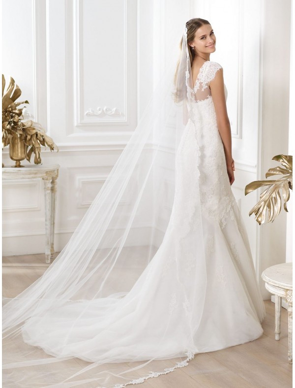 tulle-and-lace-jewel-neckline-wedding-dress-with-cap-sleeves-ps0008 70 Breathtaking Wedding Dresses to Look like a real princess