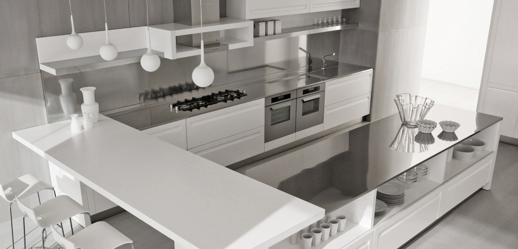 white-kitchen-island-with-stainless-steel-backsplash-and-three-bar-stools-furniture