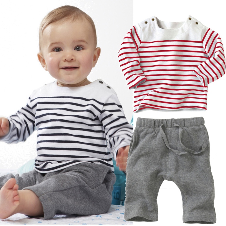 Baby-Boys-Girls-Clothing-Set-T-shirts-Pants-Long-Sleeve-Striped-Fashion Most Stylish American Kids Clothing