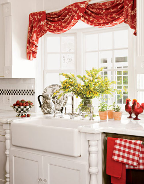 Country-Kitchen-Curtains-Red Kitchen Window's Curtain For Privacy And Decoration