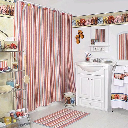 Kids-Bathroom-Sandal-Theme-And-Striped-Curtains