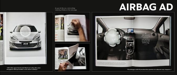 Peugeot airbag Top 10 Most Interactive Car Print Ads - 1 car print ads