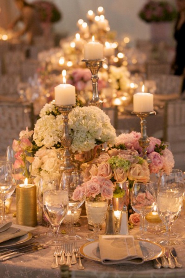 Pink-White-Roses-Gold-Candelabras-Centerpieces-Wedding 50 Fabulous and Breathtaking Wedding Centerpieces