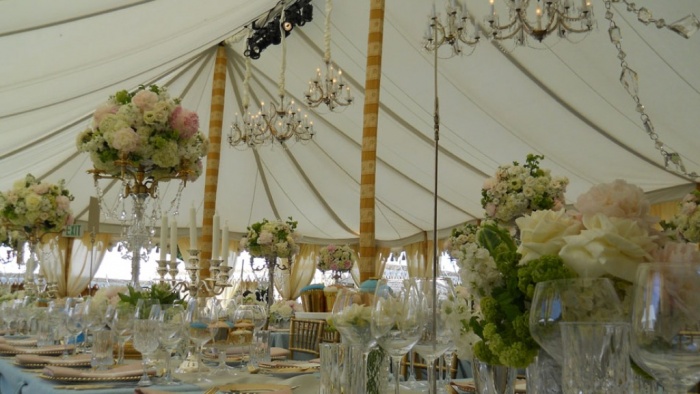 Raj-Tents-French-Themed-Luxury-Tent-with-chandeliers Dazzling and Stunning Outdoor Wedding Decorations