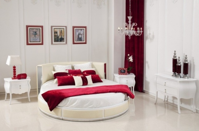 Red-White-Good-Bedroom-Colors-with-Oval-Bed Fabulous and Breathtaking Bedroom Designs