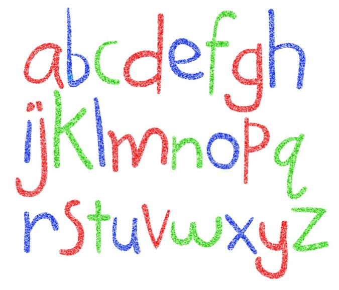 Handwritten crayon alphabet