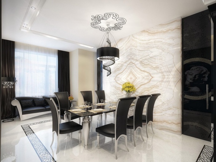 extraordinary-white-marble-dining-room-with-black-furniture
