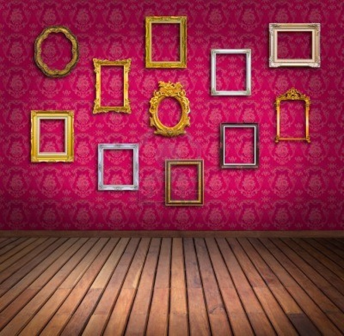 vintage frame in pink wallpaper room
